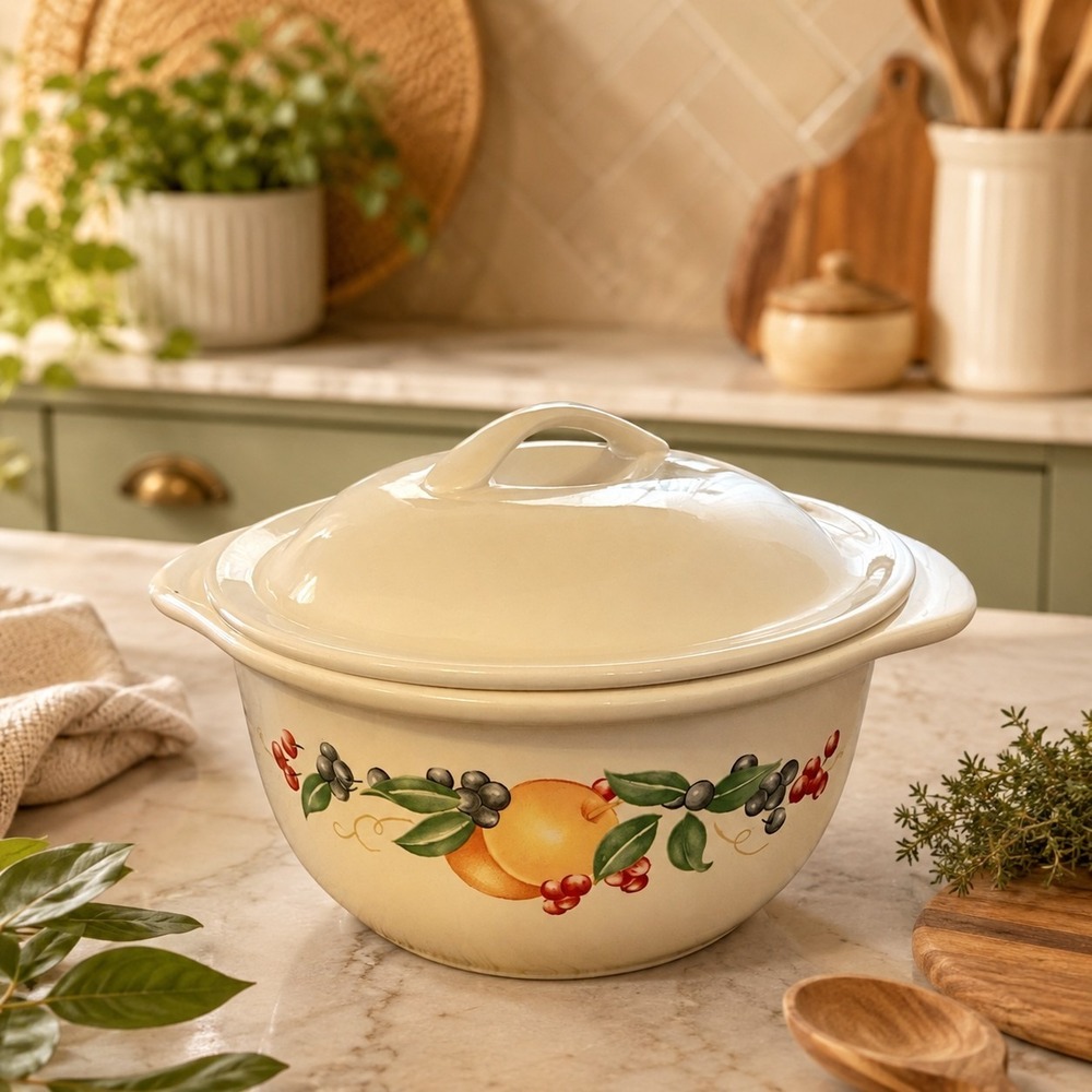 Corelle Abundance 1.5 QT Casserole Dish With Lid Stoneware Cozy Farmhouse Rustic